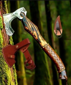 Forged Carbon Steel Viking Axe with AshWood Shaft, Viking Bearded Camping Axe with leather sheath, Best Birthday & Anniversary gift for Him