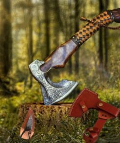 Forged Carbon Steel Viking Axe with AshWood Shaft, Viking Bearded Camping Axe with leather sheath, Best Birthday & Anniversary gift for Him